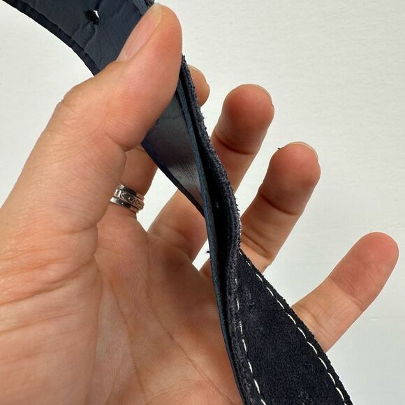 Vintage Blue Suede Leather Anchor Nautical Belt Silver Tine Buckle adjustable M - Picture 9 of 9